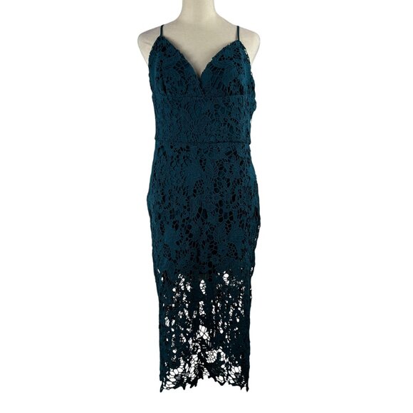 Beautiful! NWT LUSH Teal Blue Green Lace Midi Dress Size Large - Picture 2 of 16